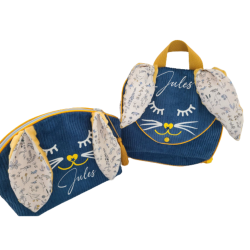 Sac à dos petit lapin maternelle / crèche velours et liberty Theo personnalisé