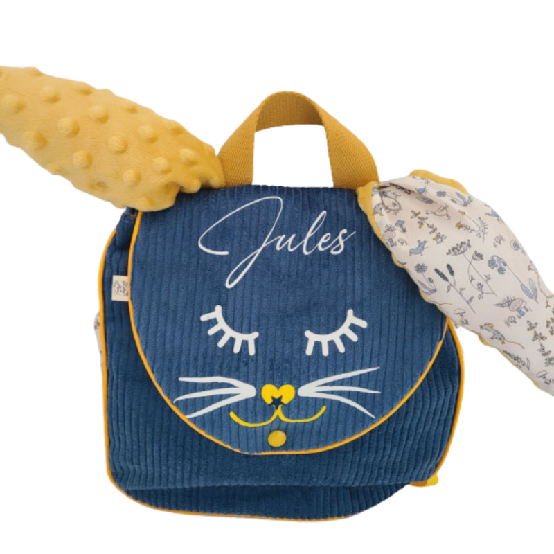 Sac à dos petit lapin maternelle / crèche velours et liberty Theo personnalisé