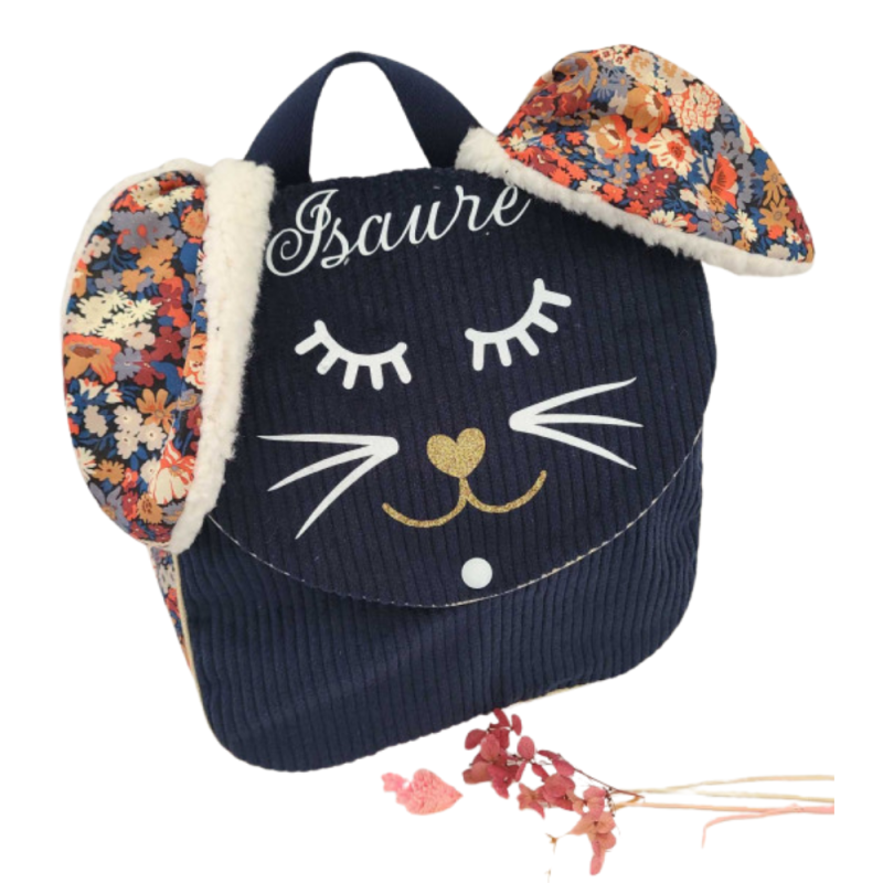 Sac à dos petit lapin maternelle / crèche velours et liberty Thorpe personnalisé