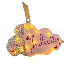 Veilleuse LED nuage personnalisable en coton fleuri rose